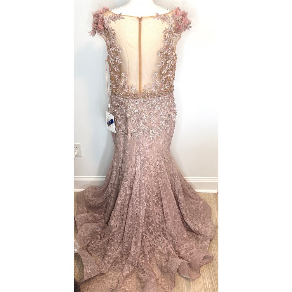 Mac Duggal 79368 Pink Embellished Lace Illusion Neck Gown With 3D Flowers Mocha - Picture 10 of 16